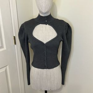 Zara Charcoal Button-Up Cutout Sweater